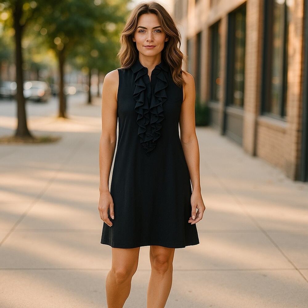 Ralph Lauren Black Label Cotton Ruffle Neck sleeveless dress size medium